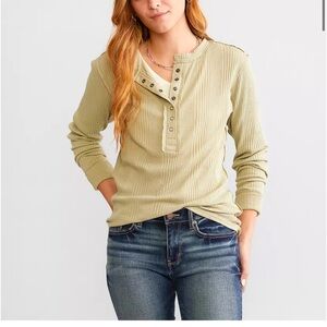 BKE Light Tan Ribbed Henley Top